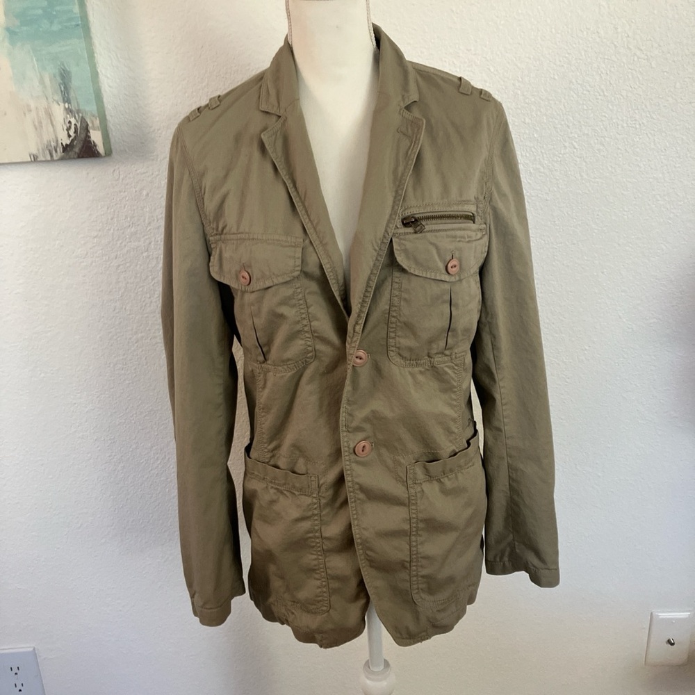 DNKY khaki green men’s Military Field Jacket with Notched Lapel Size:S/M
